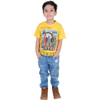                       Kid Kupboard Round Neck Cotton Boys T-Shirt Yellow, Half-Sleeves, Pack of 1                                              