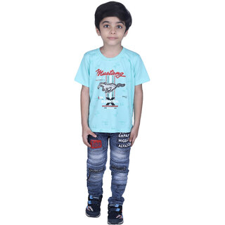                       Kid Kupboard Round Neck Cotton Boys T-Shirt Light Blue, Half-Sleeves, Pack of 1                                              