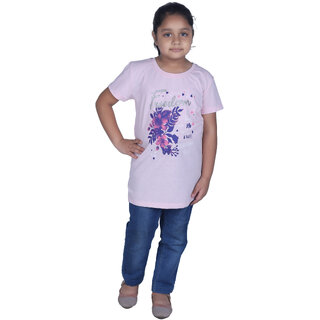                       Kid Kupboard Round Neck Cotton Girls T-Shirt Light Purple, Half-Sleeves, Pack of 1                                              