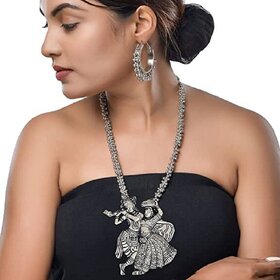 Laron Finerys Radhe Krishna Oxidized Pendent Necklace Set