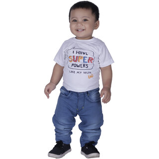                       Kid Kupboard Round Neck Cotton Baby Boys T-Shirt Dark White, Half-Sleeves, Pack of 1                                              
