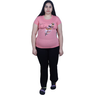                       Kid Kupboard Cotton Women T-Shirt Pink, Half-Sleeves, Round Neck                                              