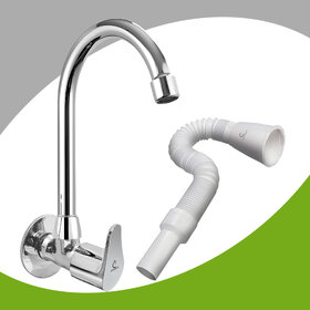 CUROVIT Torrent ZINC Alloy Sink Cock Tap with PVC Flexible 1-1/4 Waste Pipe for Kitchen. (Pack of 2)