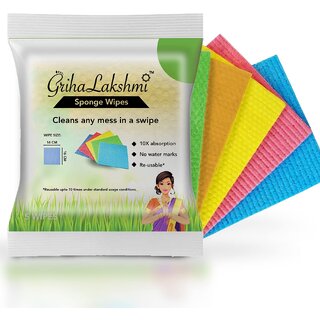                       GrihaLakshmi Kitchen Sponge Wipes for Cleaning  scrubbing Pack of 5 - 20x18cm (Newly Upgraded) Ultra Durable                                              