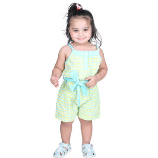                       Kid Kupboard Square Neck Cotton Baby Girls Top and Short Light Green, Sleeveless, Pack of 1                                              