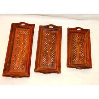                       Wooden Serving Trey use for Serving Tea, Coffee, Drinking Water etc. (Pack of 03) Wooden Coffee Tray Set of 3                                              