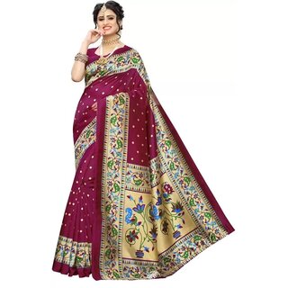                       SVB Sarees Wine Colour Printed Saree                                              