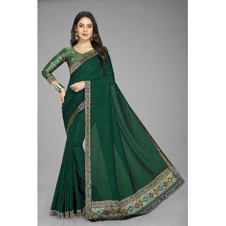                      Green Colour Vichitra Silk Saree With Jacquard Blouse                                              
