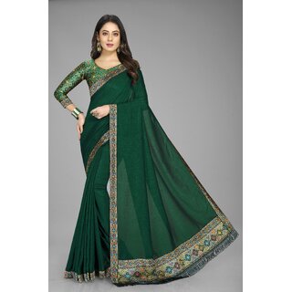 Green Colour Vichitra Silk Saree With Jacquard Blouse Green Colour Vichitra Silk Saree With Jacquard Blouse