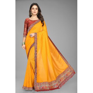                       Mustard Colour Vichitra Silk Saree With Jacquard Blouse                                              