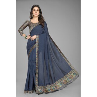                       Grey Colour Vichitra Silk Saree With Jacquard Blouse                                              