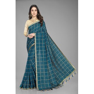                       Sky Blue Bandhej Printed Saree                                              