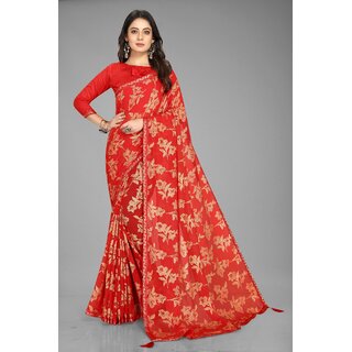                       Red Colour Floral Printed Heavy Georgette Saree                                              