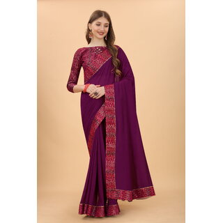 Purple Colour Vichitra Silk Embroidried Sarees Purple Colour Vichitra Silk Embroidried Sarees