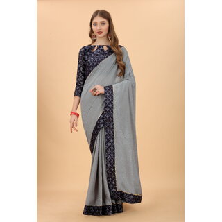                       Grey Colour Vichitra Silk Embroidried Sarees                                              