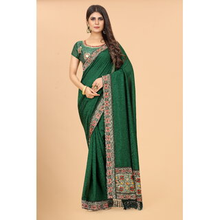 Green Colour Vichitra Silk Embroidried Sarees Green Colour Vichitra Silk Embroidried Sarees