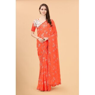                       Orange Colour Zoya Silk Digital Printed Saree With Lace Border                                              