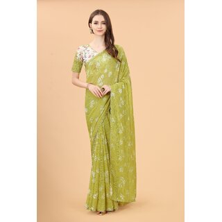                       Perrot Green Colour Zoya Silk Digital Printed Saree With Lace Border                                              