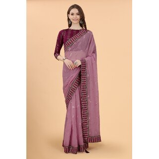 Wine Colour Simar Silk Embroideried Saree With Lace With Jacqard Blouse Wine Colour Simar Silk Embroideried Saree With Lace With Jacqard Blouse