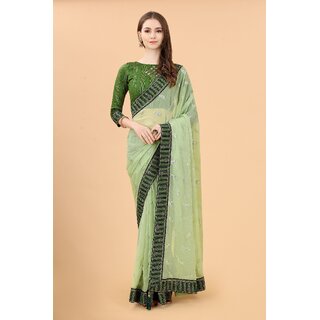                       Pista Green Colour Simar Silk Embroideried Saree With Lace                                              