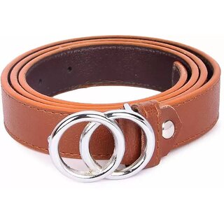                       Parico double O ring silver color buckle Women's Girls Faux Ladies Belt for jeans pants dress casual or formal occasions                                              