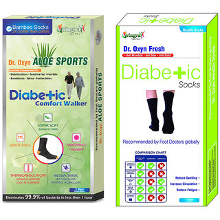 Vringra Dr Oxyn Aloe Sports + Oxyn Fresh Diabetic Care Socks For Men  Women - Diabetic Socks - Pain Relief Combo Pack