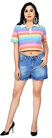 MEGHZ Women's Mid Blue Denim Hot Shorts