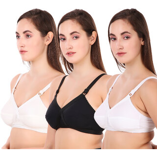                       Cutons Pack of 3 Women Full Coverage Non Padded Cotton Bra Combo (White, Black  Off-White)                                              