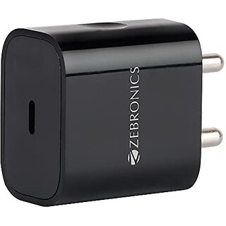 Zebronics ZEB-RC20A Type C Charger with 20W PD3.0 Protocol Support DC 5V/9V/12V high Efficiency Less Ripple Wide Input Range Auto self Recovery Over Current and Short Circuit Protection