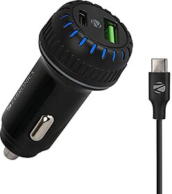 Zebronics ZEB-CC5236Q Car Charger with 36W Rapid charge Type C/USB output LED indicator intelligent charging ABS plastic Protections for Short circuit/over current/voltage and temperature (Black)
