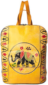 ZINT Shantiniketan Genuine Leather Yellow Convertible Backpack Rucksack Tote Bag