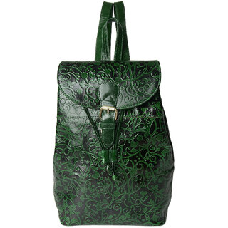 ZINT Shantiniketan Genuine Leather Green Convertible Backpack Tote