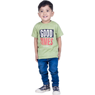                       Kid Kupboard Regular-Fit Baby Boys Cotton T-Shirt Olive Green, Half-Sleeves, Pack of 1                                              