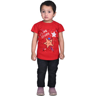                       Kid Kupboard Regular-Fit Baby Girl's Cotton T-Shirt Red, Half-Sleeves, Pack of 1                                              