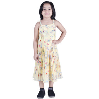                       Kid Kupboard Regular-Fit Girl's Cotton Top and Skirt Light Yellow, Sleeveless, Pack of 1                                              