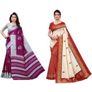                       SVB Sarees Multicolor Art Silk Printed Sarees Pack Of 2 Saree                                              