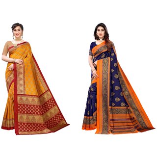                       SVB Sarees Multicolor Art Silk Printed Sarees Pack Of 2 Saree                                              