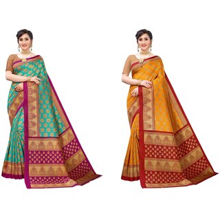 SVB Sarees Multicolor Art Silk Printed Sarees Pack Of 2 Saree SVB Sarees Multicolor Art Silk Printed Sarees Pack Of 2 Saree