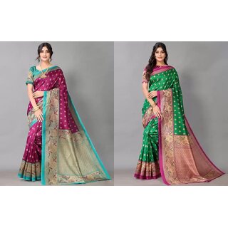 SVB Sarees Multicolor Art Silk Printed Sarees Pack Of 2 Saree SVB Sarees Multicolor Art Silk Printed Sarees Pack Of 2 Saree