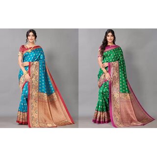 SVB Sarees Multicolor Art Silk Printed Sarees Pack Of 2 Saree SVB Sarees Multicolor Art Silk Printed Sarees Pack Of 2 Saree