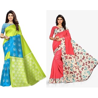                       SVB Sarees Multicolor Art Silk Printed Sarees Pack Of 2 Saree                                              