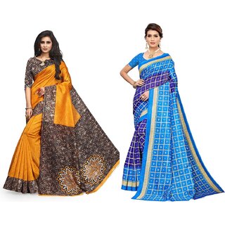 SVB Sarees Multicolor Art Silk Printed Sarees Pack Of 2 Saree SVB Sarees Multicolor Art Silk Printed Sarees Pack Of 2 Saree
