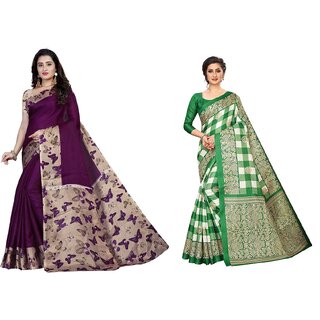 SVB Sarees Multicolor Art Silk Printed Sarees Pack Of 2 Saree SVB Sarees Multicolor Art Silk Printed Sarees Pack Of 2 Saree