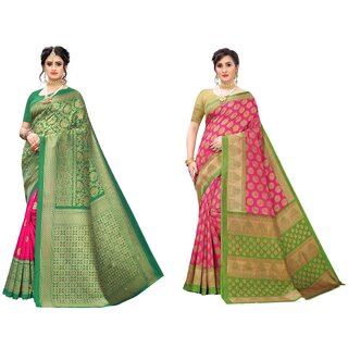 SVB Sarees Multicolor Art Silk Printed Sarees Pack Of 2 Saree SVB Sarees Multicolor Art Silk Printed Sarees Pack Of 2 Saree