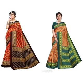 SVB Sarees Multicolor Art Silk Printed Sarees Pack Of 2 Saree SVB Sarees Multicolor Art Silk Printed Sarees Pack Of 2 Saree