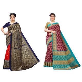 SVB Sarees Multicolor Art Silk Printed Sarees Pack Of 2 Saree SVB Sarees Multicolor Art Silk Printed Sarees Pack Of 2 Saree