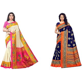 SVB Sarees Multicolor Art Silk Printed Sarees Pack Of 2 Saree SVB Sarees Multicolor Art Silk Printed Sarees Pack Of 2 Saree