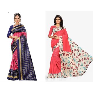 SVB Sarees Multicolor Art Silk Printed Sarees Pack Of 2 Saree SVB Sarees Multicolor Art Silk Printed Sarees Pack Of 2 Saree