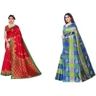                       SVB Sarees Multicolor Art Silk Printed Sarees Pack Of 2 Saree                                              