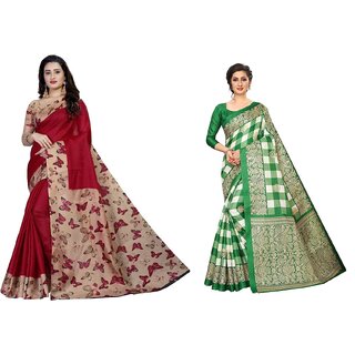 SVB Sarees Multicolor Art Silk Printed Sarees Pack Of 2 Saree SVB Sarees Multicolor Art Silk Printed Sarees Pack Of 2 Saree